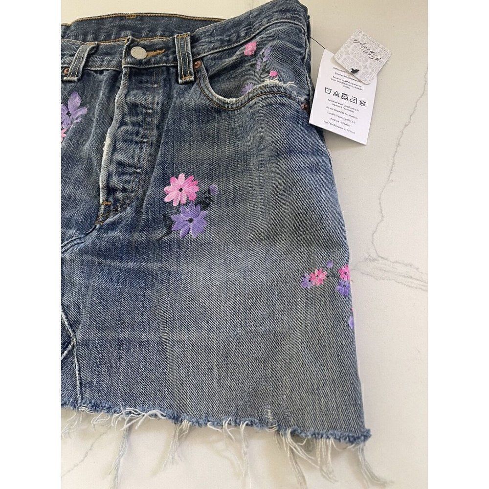NWT FREE PEOPLE X RIALTO JEAN PROJECT Sz 30 PAINTED CHARLOTTE DENIM MINI SKIRT - Picture 5 of 7